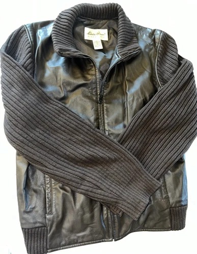 Eddie Bauer Women's Leather Jacket - Zip, Size Large, 100% Polyester Lambswool