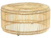 Moderner Couchtisch Rund Rattan Heller Holzfarbton Limni