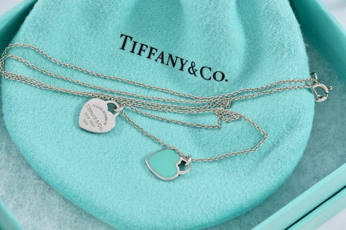 Return To Tiffany & Co. Silver Blue Enamel Mini Double Heart Charm
