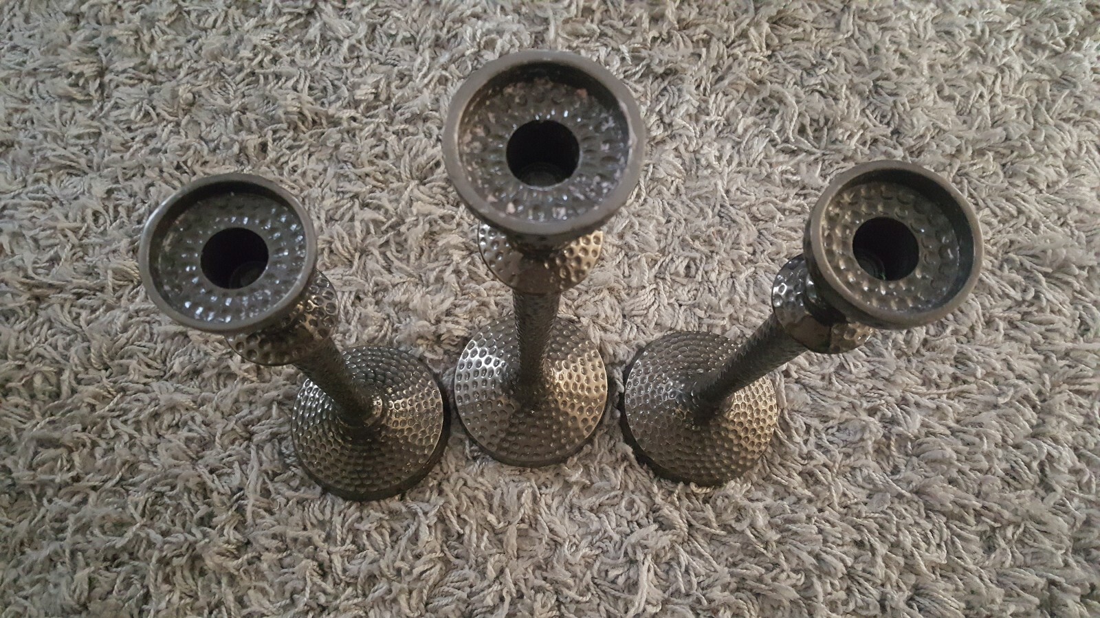 Set Of Three Candle Stick Holders Brushed nickel 2x 13" 1x 15" Great for Holiday