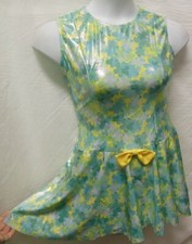 Dance Costume Dress Foiled Daisies 70's look spandex w/collar belt USA made