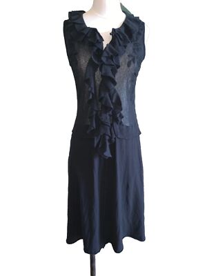 Marc Aurel Black Ruffle Midi Dress Women s XS EU 34 Sleeveless Embroidered