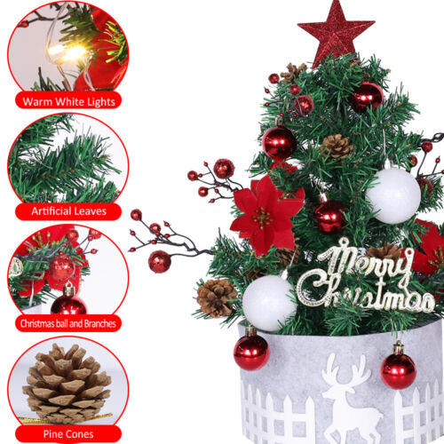 24in Tabletop Mini Christmas Tree Pre-lit Small Xmas with LED Lights Ornaments - Picture 3 of 8