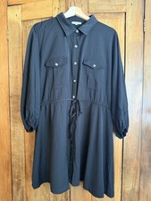 heyday M Oversized Black Button-Front Mini Shirt Dress Tie Waist Casual Office