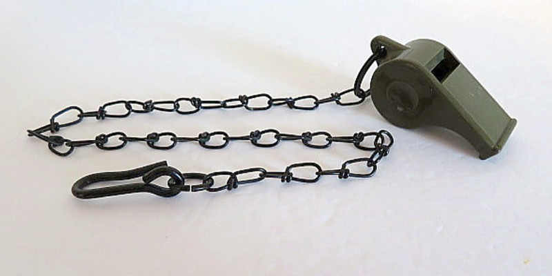 Vintage Original US Military G.A.P. 1951 Green Plastic Army Whistle w/ Chain