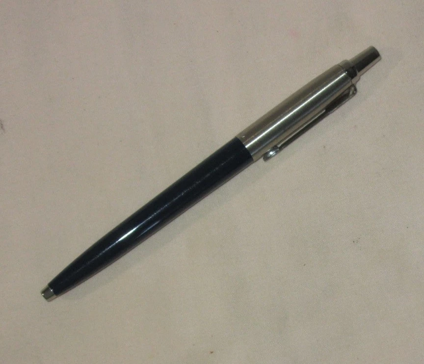 Bolígrafo vintage Parker Navel Blue Barrel Jotter ~ botón con logotipo empotrado; EE. UU. Foto 3 de 4