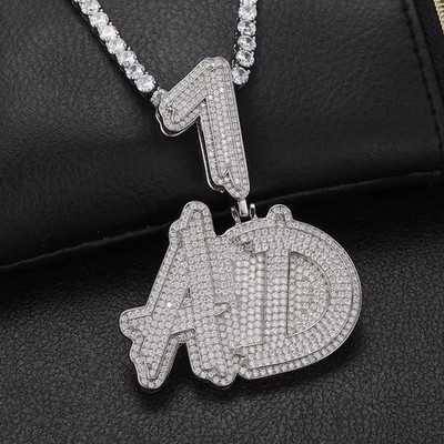 Custom Two letter Pendant 14K White Gold Plated 2.7Ct Round Cut Moissanite