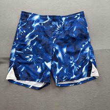 Nike Swim Shorts Mens Large Blue Hawaiian Floral Trunks Mesh Lined Quick Dry