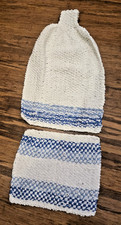 Handmade Cotton Hanging Dish Towel Dishcloth Set Blue White Kitchen