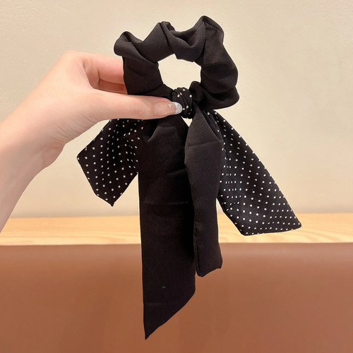 Fashion Black White Dots Scrunchies Long Ribbon Hair Rope Ties for Women Elastic - Picture 4 of 14