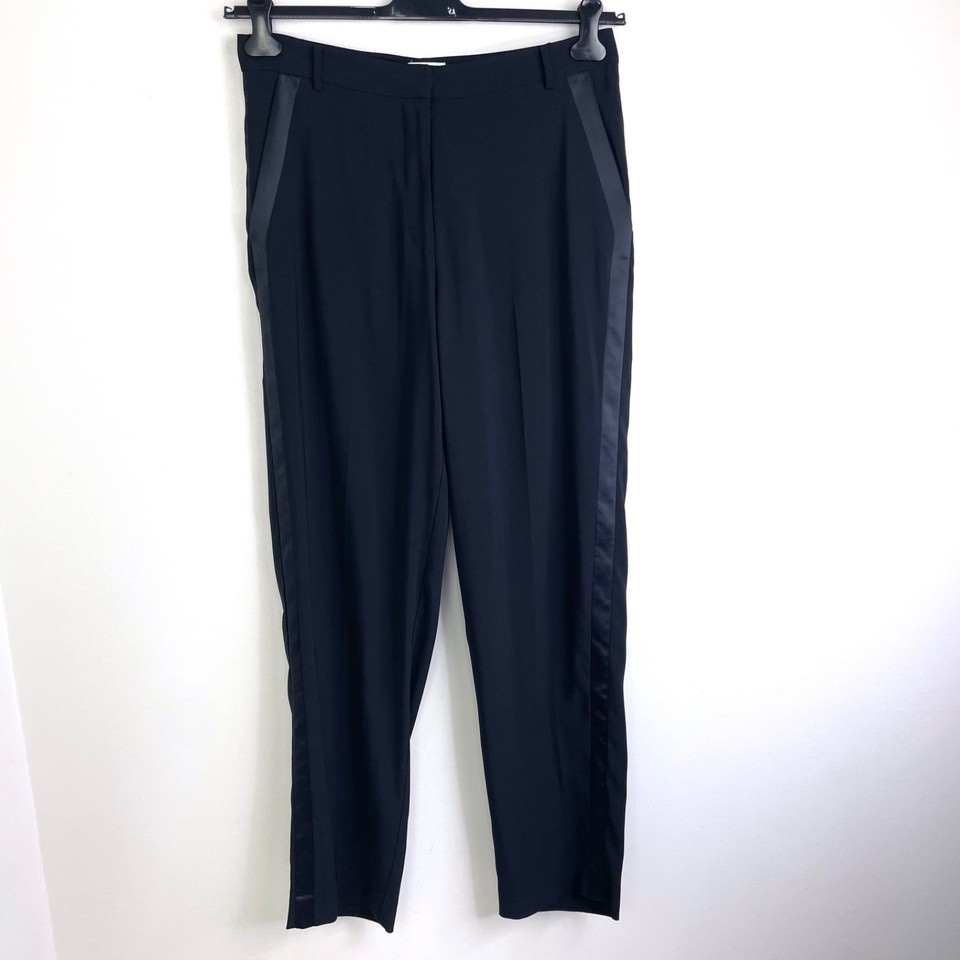 Witchery tailored pants tuxedo satin trim trousers size 14 black has pockets