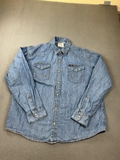 Wrangler Shirt Mens XL Blue Denim Western Snap Front Long Sleeve Cowboy Rodeo
