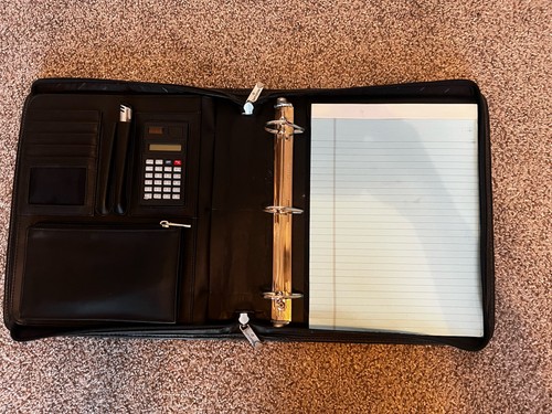 Samsonite 3-Ring Binder Briefcase Business Portfolio W/ Handles Leather Black - Picture 3 of 5