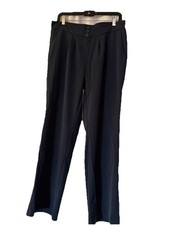 Women's Black Dress Pants With Pockets Elastic Waist Regular Size L 32x28