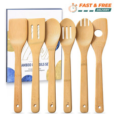 Bamboo Wooden Spoons Cooking Utensils Set Kitchen Spatula Gentle Nonstick
