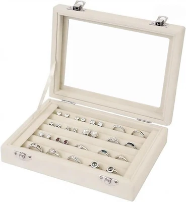 Schmuckkästchen Aufbewahrungsbox transparentem Deckel Schmuckvitrine Beige - Bild 1 von 4