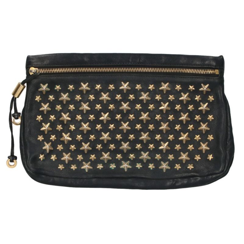 Jimmy Choo Black Star Studded Leather Clutch Bag 10.8x6.9x1.4 Pre-Owned