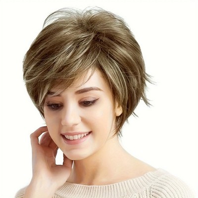 Women Short Straight Layered Pixie Cut Synthetic Heat Resistant Halloween Wig