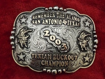 Rodeo Champion 2003  Bull Riding TROPHY BUCKLE San Antonio De Bexar RARE 261