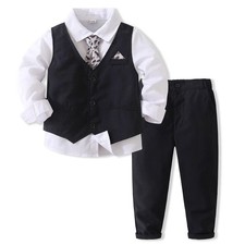 Boys' 4-Piece Formal Suit Set Dress Shirt Vest Pants and Tie Wedding Birthday...