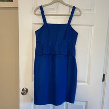 J.Crew Women Silk Cotton Blend Royal Blue Dress Above Knee Length Sleeveless 10
