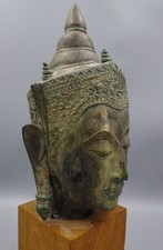 Antique Thai Bronze Buddha Head – Ayutthaya Period Spectacular