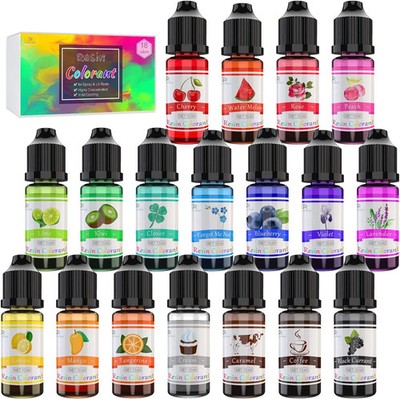 18 Farben Epoxidharz Pigment Set UV Farbstoff Transparent Kunst Kit je 0,35 oz/10 ml