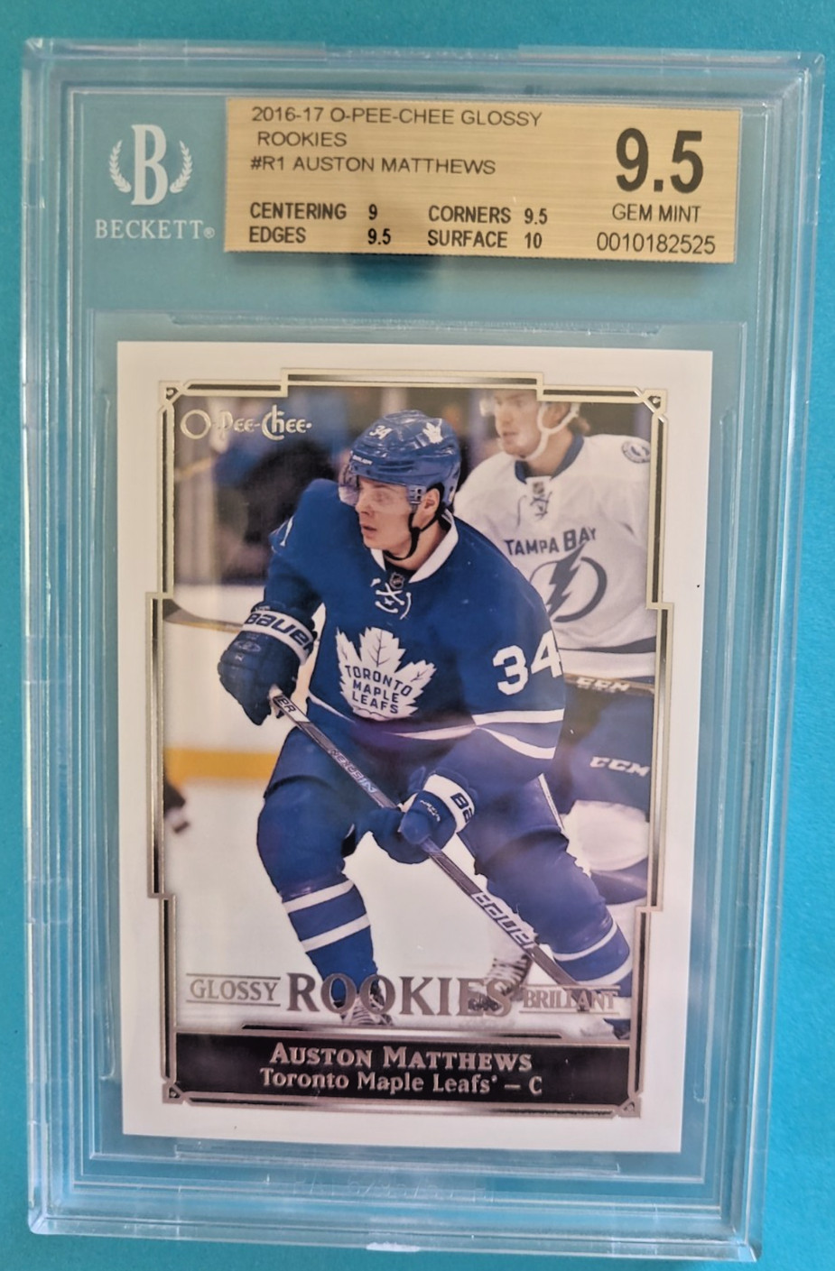 2016-17 Auston Matthews OPC O-PEE-CHEE R-1 Glossy Rookies RC BGS 9.5 w/10 GEM MT
