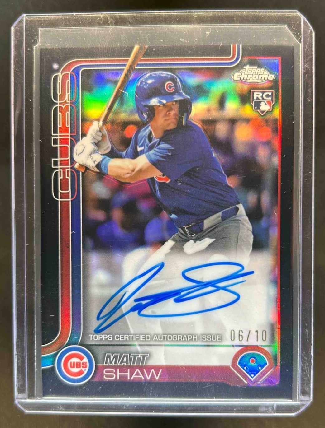 2025 Topps Chrome Matt Shaw Rookie Auto RC Black Refractor Rookie #6/10 Cubs