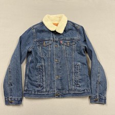 Levis Jacket Youth Large Blue Sherpa Lined Denim Trucker Fleece Collar Winter