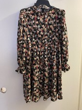 Shein V Cay Womens Black Pink Floral Long Sleeve Midi Dress M Medium NWT New