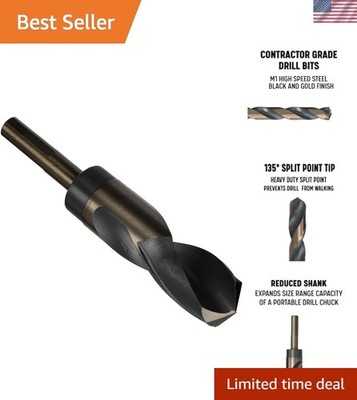 1-1/2'' M1 HSS Reduced Shank Drill Bit - Black & Gold Finish for Metal Drilling
