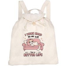 'Better Life Cat' Canvas Rucksack / Backpack (RK00035388)