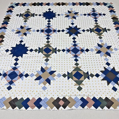 Handmade Eight-Pointed Stars Cotton Patchwork Queen size quilt top/topper 86x86''