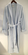 E4 Pottery Barn Spa 100 Cotton Pale Gray Waffle Wrap Robe Cozy L White Piping