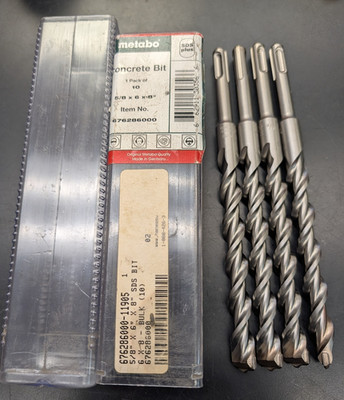 Lot of 4 NEW METABO 5/8X6X8 Concrete bits SDS plus- Made in Germany- Free Ship