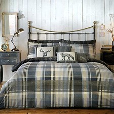 Image of Connolly Check-Brushed Cotton Duvet Cover Set, Charcoal, 3pcs,