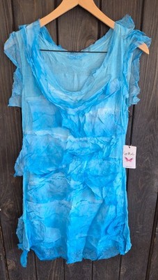 Gigi Moda Silk Layered Tiered Dress Mermaid Blue Tie Dye Italy Fairy core Boho