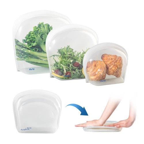 Reusable Silicone Bags for Food Storage, Bundle 3-Pack(Clear) Folding Large S...