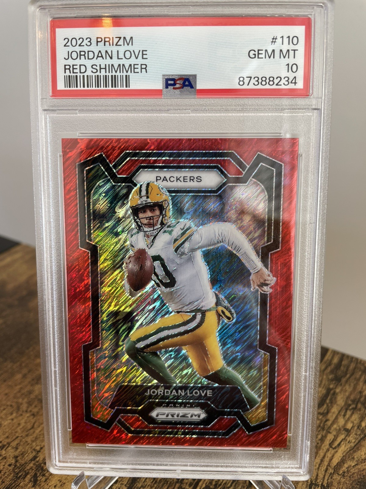 2023 Panini Prizm #110 Jordan Love Red Shimmer /35 Green Bay Packers PSA 10