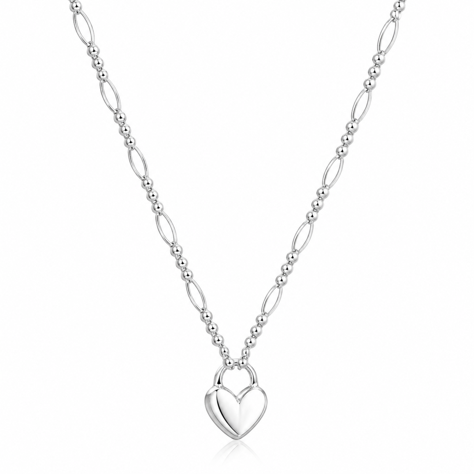 925 Sterling Silver Gold Plated Heart Padlock Figaro Necklace for Women