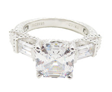 925 Sterling Silver Cubic Zirconia Solitaire With Accents Ring Sz 5 RG11596