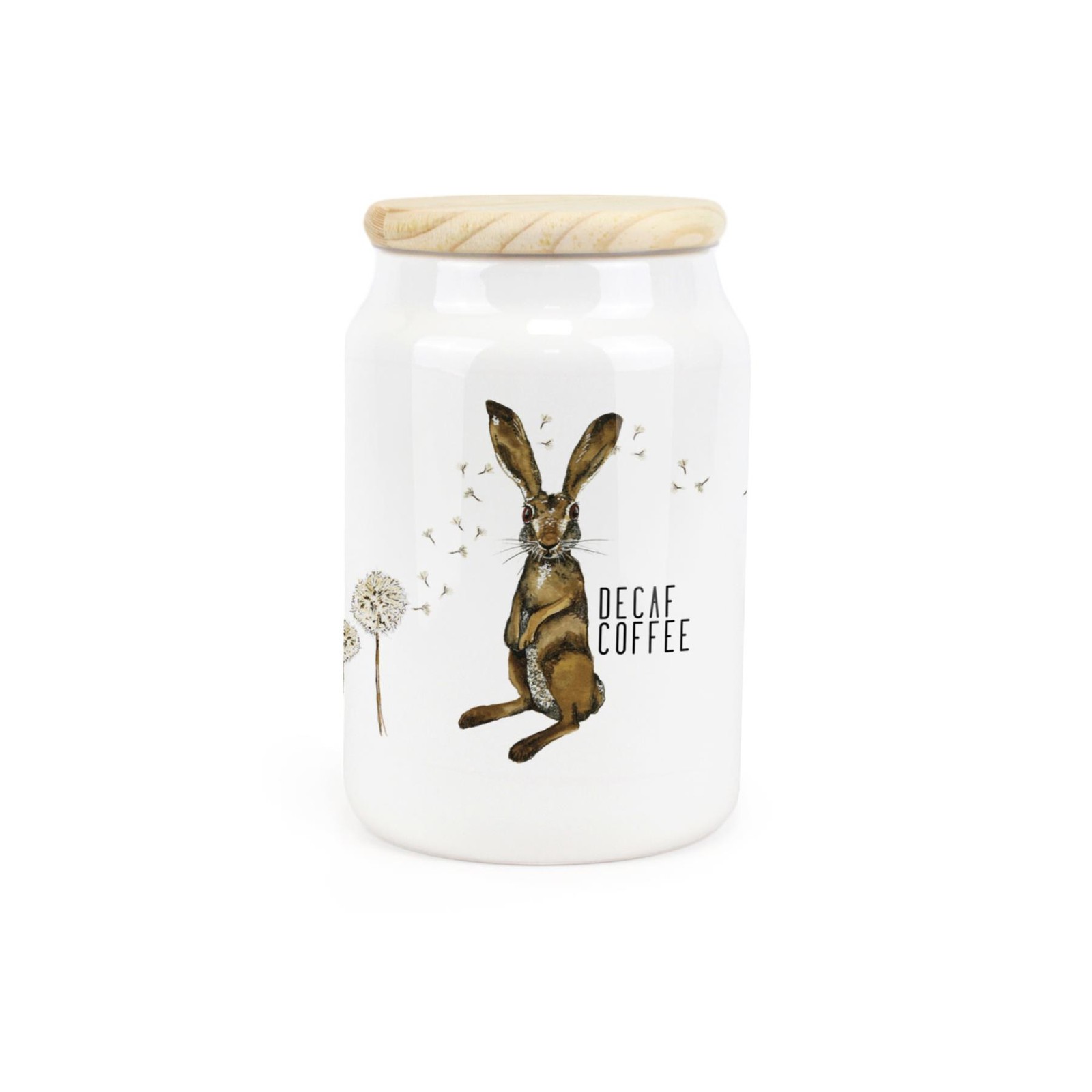 Ceramic Tapered Hare & Dandelions Canister - Decaf Coffee Storage Container Gift