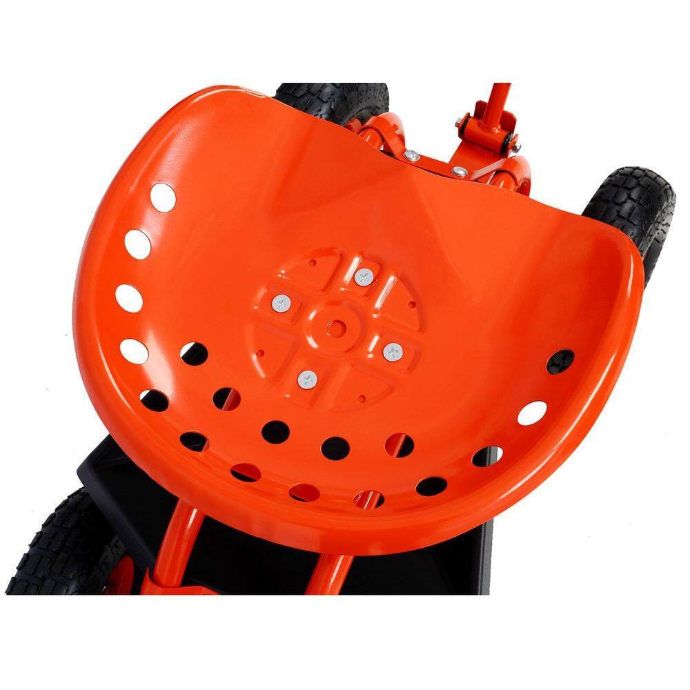 Red Steel Rolling Garden Scooter Garden Cart Seat with Wheels and Tool Tray, 360