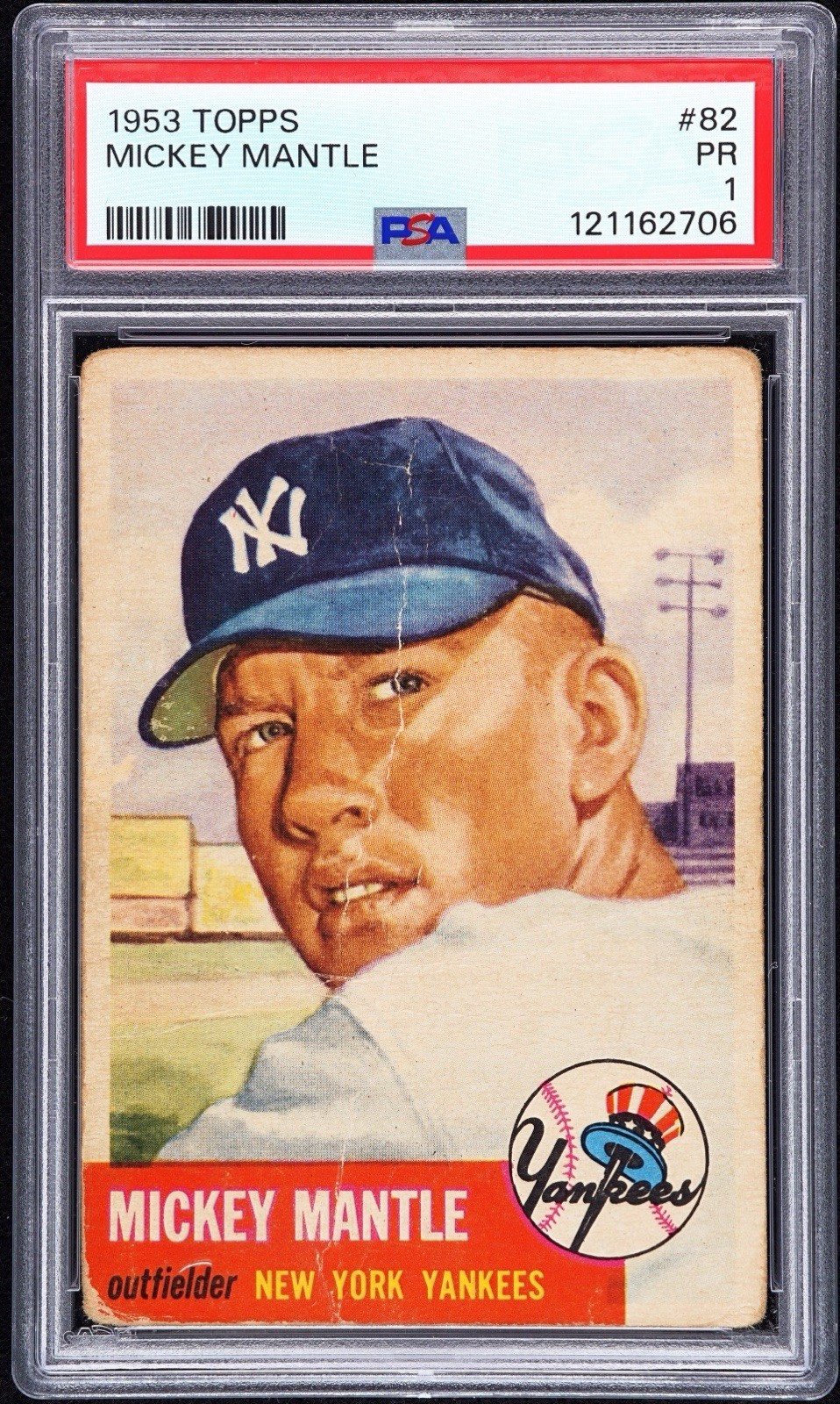 MICKEY MANTLE 1953 TOPPS PSA 1 ! *FRESHLY GRADED ! *DEAD CENTERED ! STAINLESS BK