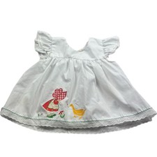 Vintage Little Girl In Bonnet  Duck Dress Size 24 Months