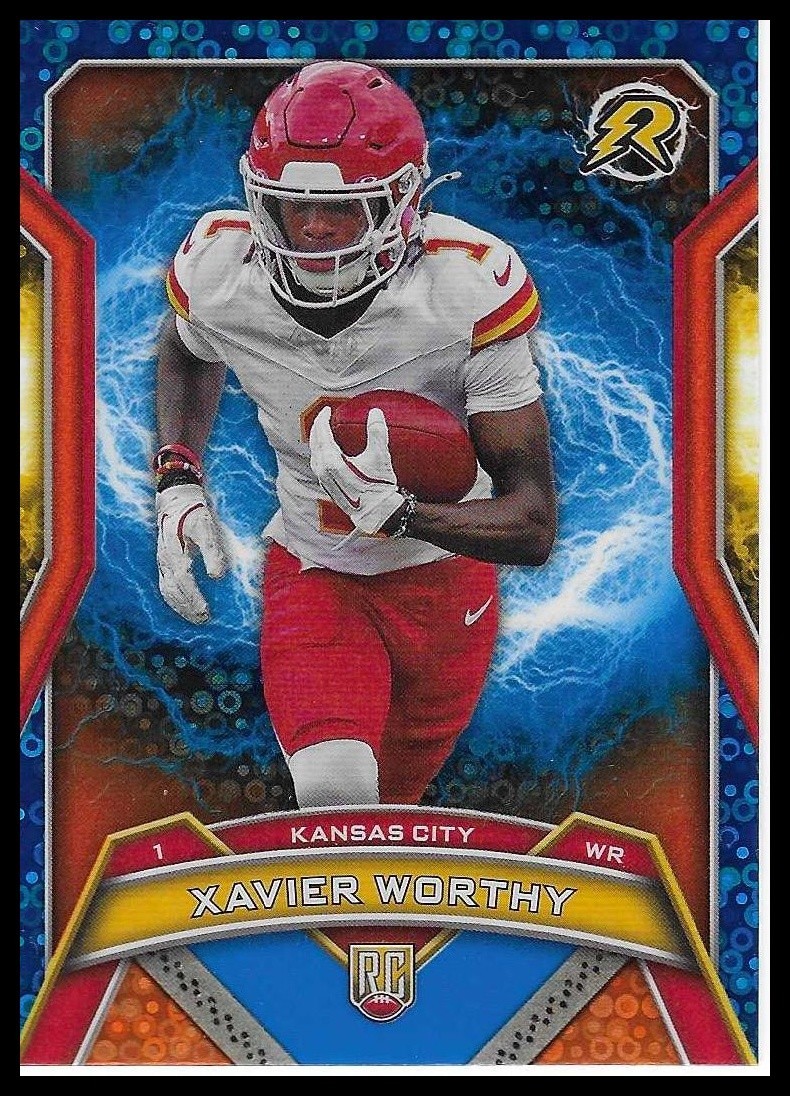 2024 Topps Resurgence Rookies Xavier Worthy #143 Blue Orange Spark Refractor RC