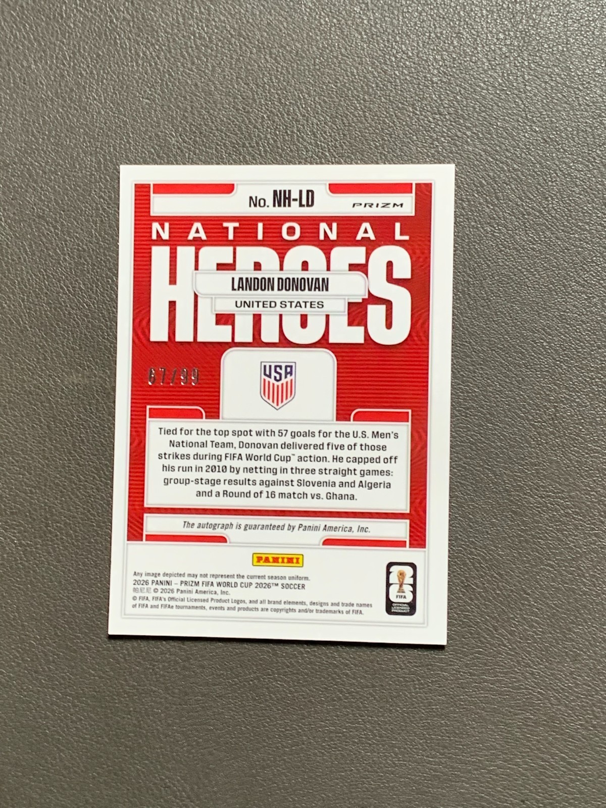 2026 Panini Prizm FIFA World Cup Landon Donovan National Heroes Red Auto /99 view 2