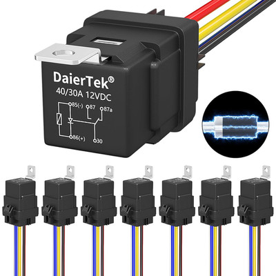 8 Pack 12V Relay with Built-In Diode & 12 AWG Harness Socket 30A/40A Heavy Duty