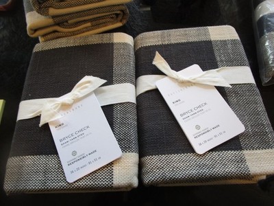 2 Pottery Barn Bryce buffalo Check king shams charcoal gray New w tag